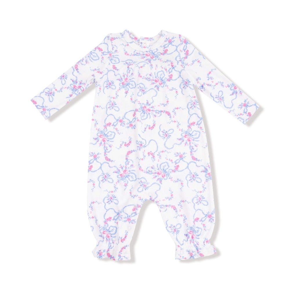 NWT Ribbon Floral Fling Cuffed Sleeve Ribbed Romper by Angel Dear